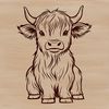 Scenic Highland Cattle Illustration A illustration of a sitting Highland cow with distinctive horns.