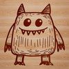 A colorful cartoon monster with expressive features and rounded edges.
