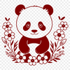 A black-and-white illustration of a panda in a natural setting.