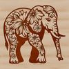 Ornate African Animal Design A large, standing elephant with ornate floral patterns and designs etched onto its body.