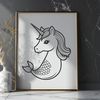 Magical Creature with Mermaid and Unicorn Traits Illustrative representation of a mythical creature with mermaid features and unicorn horn.