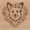 Welsh Corgi Clip Art with Floral Details A Welsh Corgi's head is surrounded by ornate floral patterns in this SVG vector design.