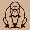 A simple line drawing illustration of a gorilla sitting on the ground.