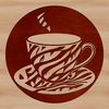 A digital illustration of a standard coffee cup with simple design elements.