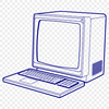 A digital illustration of a modern computer with various design tools and software icons.