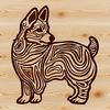 A digital illustration of a standing corgi breed dog in ornate details.