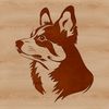 Close-up of a corgi's head, featuring a vector illustration of the dog's facial features.