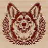 Corgi Illustration in Detailed Line Art A illustration of a Corgi's head in ornate detail.