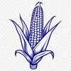 A stylized illustration of a corn plant with kernels.