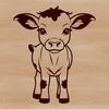 Vector Cow Design Template A detailed illustration of a cow standing on a farm field with green grass.