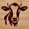 Vector Cow Head Graphic Art A graphic illustration of a cow's head, suitable for vector art and design projects.