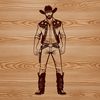 A digital representation of a cowboy, suitable for use in vector graphics design.