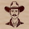 A line drawing illustration of a cowboy in western attire, suitable for cutting machines and laser engraving.