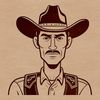 A line art illustration of a cowboy in traditional attire, suitable for vector graphics.