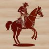 Vector illustration of a cowboy standing on horseback, suitable for various digital applications.