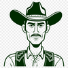 Vintage Western Silhouette A graphic illustration of a rugged cowboy character in a classic Western style, suitable for digital design projects.