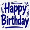 A vector graphic illustration of a happy birthday message in bold, playful lettering.