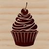 A vector design image featuring a stylized cupcake with decorative details.
