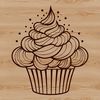 A cartoon-style cupcake with frosting and sprinkles.