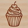 A digital vector illustration of a single cupcake with frosting and sprinkles.