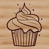 A simple line drawing of a single cupcake on a white background, suitable for use in digital designs and crafts.
