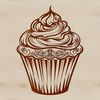 Ornate Cupcake Design A decorative cupcake design with intricate details, suitable for food labeling or packaging.