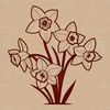 Simple Spring Flower Icon A single white daffodil flower with yellow trumpet-shaped petals growing in a field against a green background.