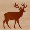 A silhouette illustration of a deer in a wild animal setting.