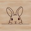 A digital illustration of an anthropomorphic rabbit peeking out from behind a object.