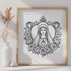 A stylized illustration of the Immaculate Heart, featuring floral elements.