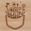 Wildflower Arrangement in Fabric Pouch A detailed illustration of a wild flower arrangement in a fabric pocket, suitable for digital cutting machines like Cricut.