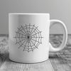 A detailed illustration of a spider web made up of intricate lines and curves in a digital vector format.