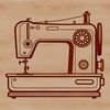 A detailed illustration of a sewing machine with metal components and a wooden frame, suitable for crafting or DIY projects.