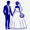 Elegant Wedding Couple SVG Design A young bride and groom standing together, holding hands, with a stylized background, suitable for vector graphics.