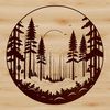 Nature's Canopy in Vector Format A dense collection of trees in various shades and textures within a vector design.
