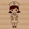 Female nurse in a clinical setting, illustrated as vector art.