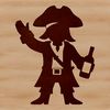 A detailed vector illustration of a pirate character in bold lines and minimalist design.