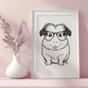 Adorable Guinea Pig Wearing Cool Shades A digital illustration of a guinea pig wearing glasses, suitable for printing or cutting out.