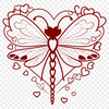 A colorful dragonfly with love hearts surrounding its body, ideal for vector art projects.