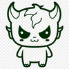 A vector art design featuring a stylized depiction of Satan.
