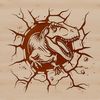 A prehistoric dinosaur illustration smashing through a wall, created as vector art.