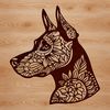 Beautiful Doberman Clip Art Image A detailed illustration of a Doberman Pinscher's head with ornate features, suitable for pet owners or designers.