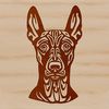 Intricate Doberman Pincher Portrait Art A detailed illustration of a Doberman Pinscher's head featuring intricate design elements.