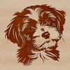 Long-Coated Pet Dog Design A illustration of a small breed dog with a distinctive head shape and long coat.