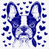Love-Struck Pup SVG Vector Art A stylized illustration of a Boston Terrier's head surrounded by love hearts.