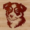 Young Aussie Dog Clip Art An illustration of a young Australian Shepherd dog with its head held high, suitable for clip art designs.
