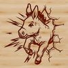 Donkey Breakthrough A digital illustration of a donkey breaking through a wall, suitable for vector graphics and cutting machine projects.