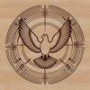 A digital vector illustration of a white dove in flight.