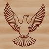 An illustration of a dove in flight, depicted as a simple line art design suitable for various applications.