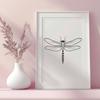 A detailed illustration of a dragonfly in mid-air, featuring intricate wings and body.